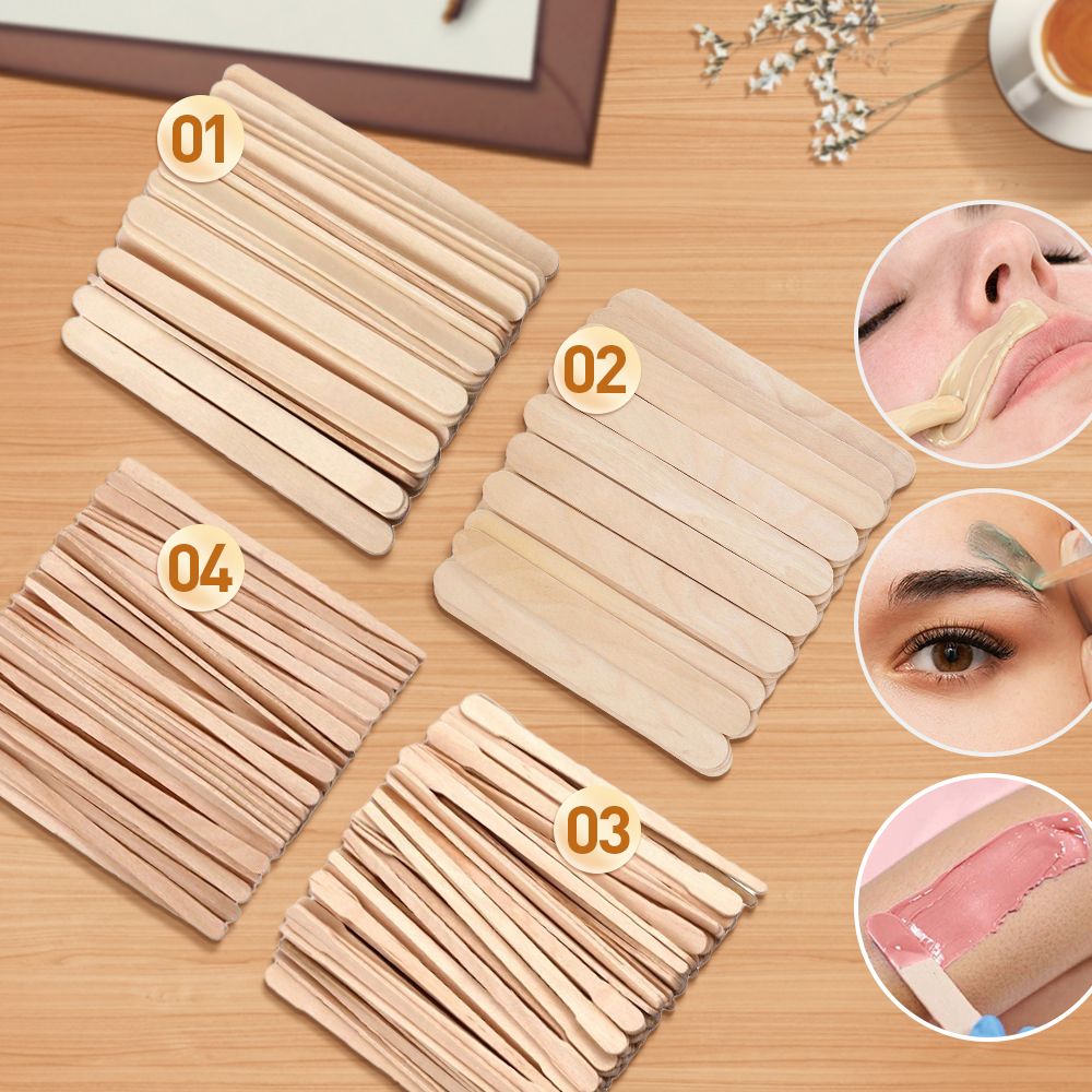 Wood Filler Stick - 500/200/100 個木製脱毛スティックフェイスワックススティック脱毛へらボディアプリケータースムーズ舌圧子美容ツール