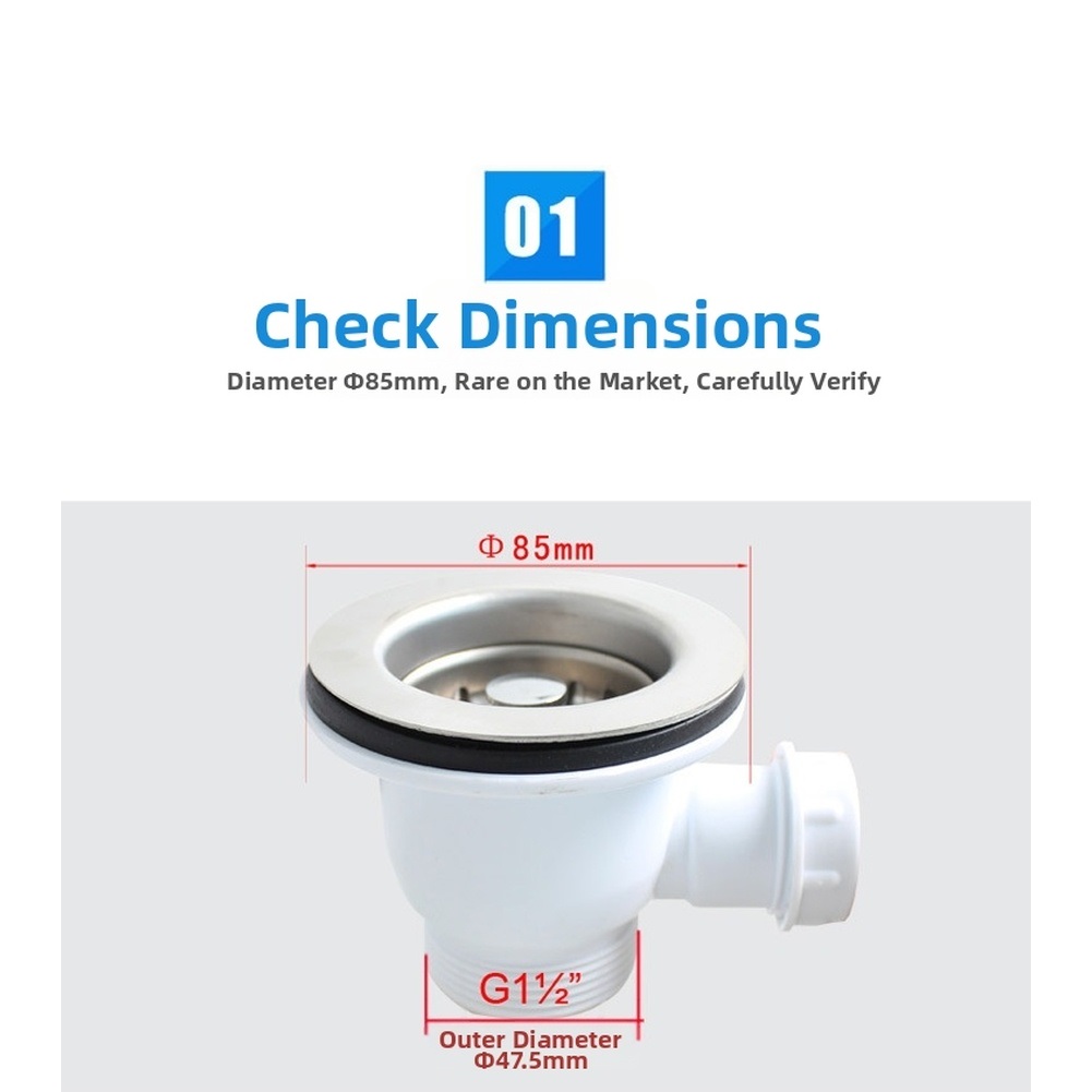 Sink Drain Strainer - 85 ミリメートルステンレス鋼キッチンシンク排水ストレーナーオーバーフロー付き洗面器廃棄物シンク排水管セットキッチンバスルームアクセサリー用
