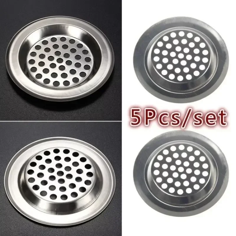 Sink Drain Strainer - 5個入り キッチン/バスルーム用 5個入り 円形プール用スチールメッシュシンクストレーナー キッチン排水口フィルター 適用可能