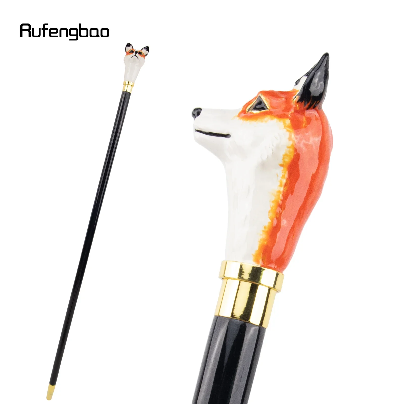 Wood Filler Stick - セラミック製の赤いキツネの頭部が付いた木製の単関節ファッション木製杖、装飾用杖、ハロウィン用マセ、杖、クロシエ、95cm