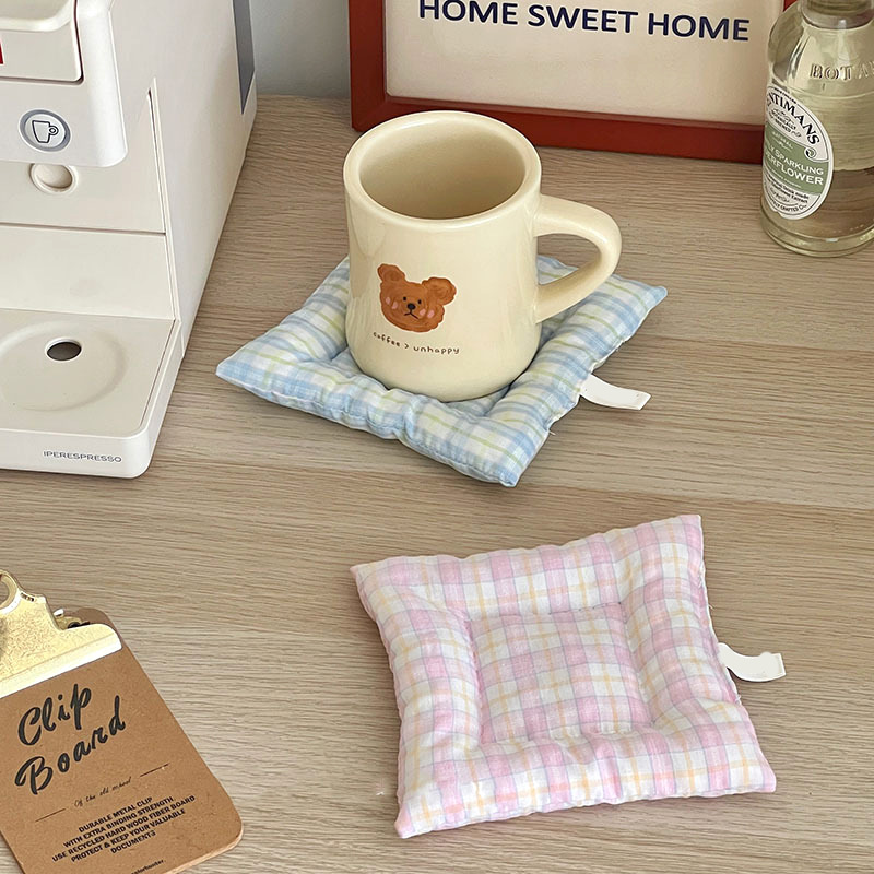Home Improvement Kitchen - コースター 韓国スタイル ハンドメイド コットンコースター チェック柄 断熱パッド