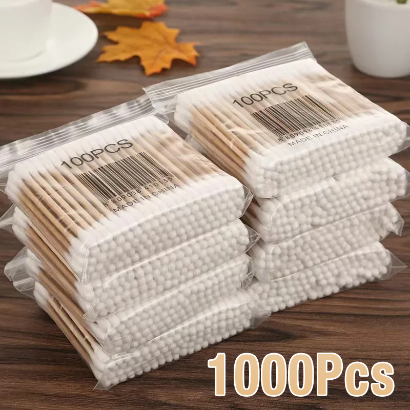 Wood Filler Stick - 500/1000 個ダブルヘッド綿棒女性メイク綿棒先端木製スティック鼻耳クリーニングヘルスケアツール