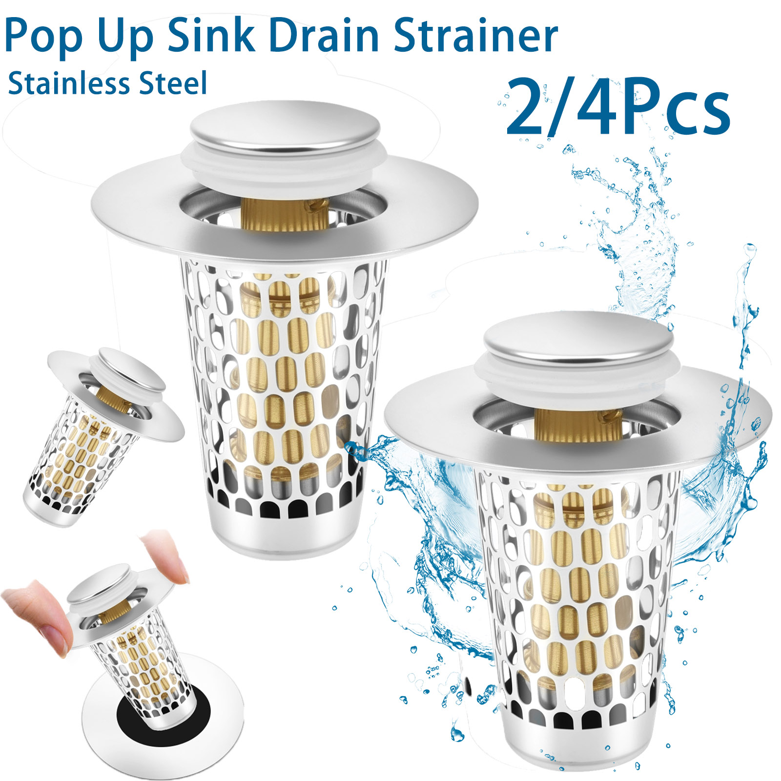 Sink Drain Strainer - 2/4 個ポップアップシンク排水ストレーナーステンレス鋼の浴室キッチンシンクプラグフィルター排水ヘアキャッチャー昆虫防止ツール