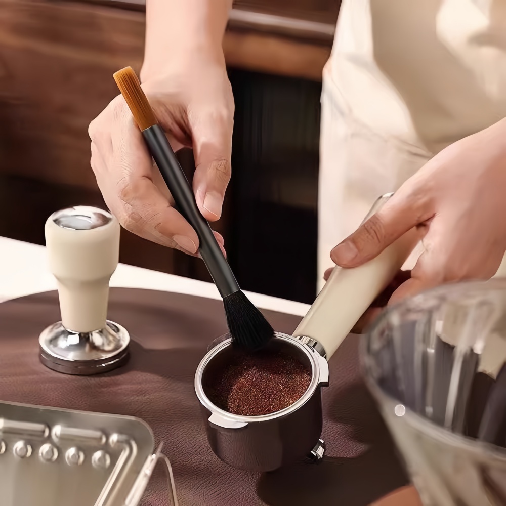 Home Improvement Kitchen - コーヒーグラインダーアルミチューブダブルヘッドクリーニングブラシ柔らかい毛コーヒーマシンパウダークリーニングホームキッチンカフェクリーンツール