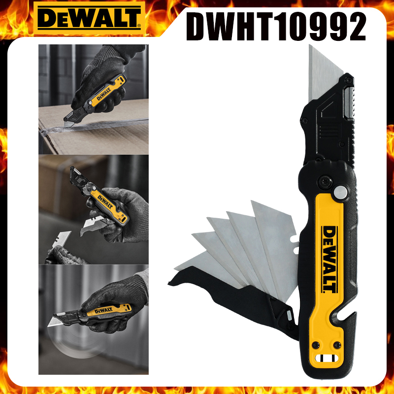 Home Improvement Outlet Stores - DEWALT DWHT10992 プッシュ＆フリップ式折りたたみユーティリティナイフ、刃収納機能付き、片手操作、建設・倉庫用