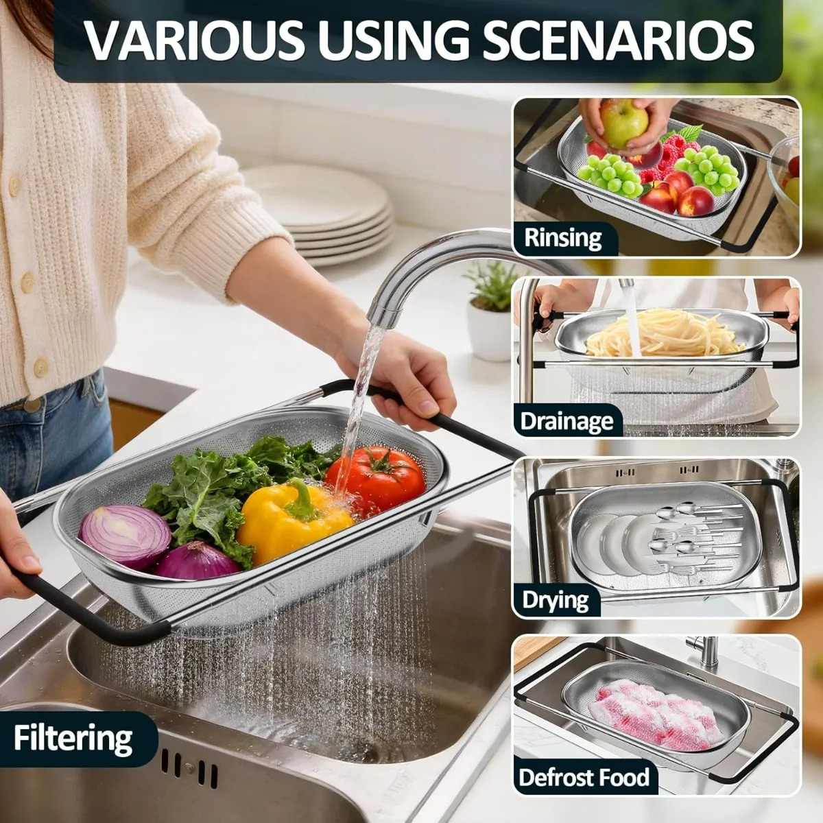 シンク上水切りざる、細かいメッシュのステンレス製水切りざる、 - Sink Drain Strainer のレビューと価格